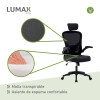 Silla Oficina Tyne Ergonomica Giratoria con Apoyacabezas Negro