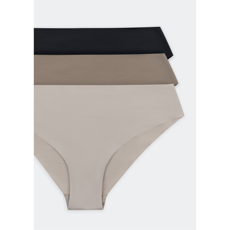 KIT COM 3 CALCINHAS FEM PRETO/BEGE/MARROM
