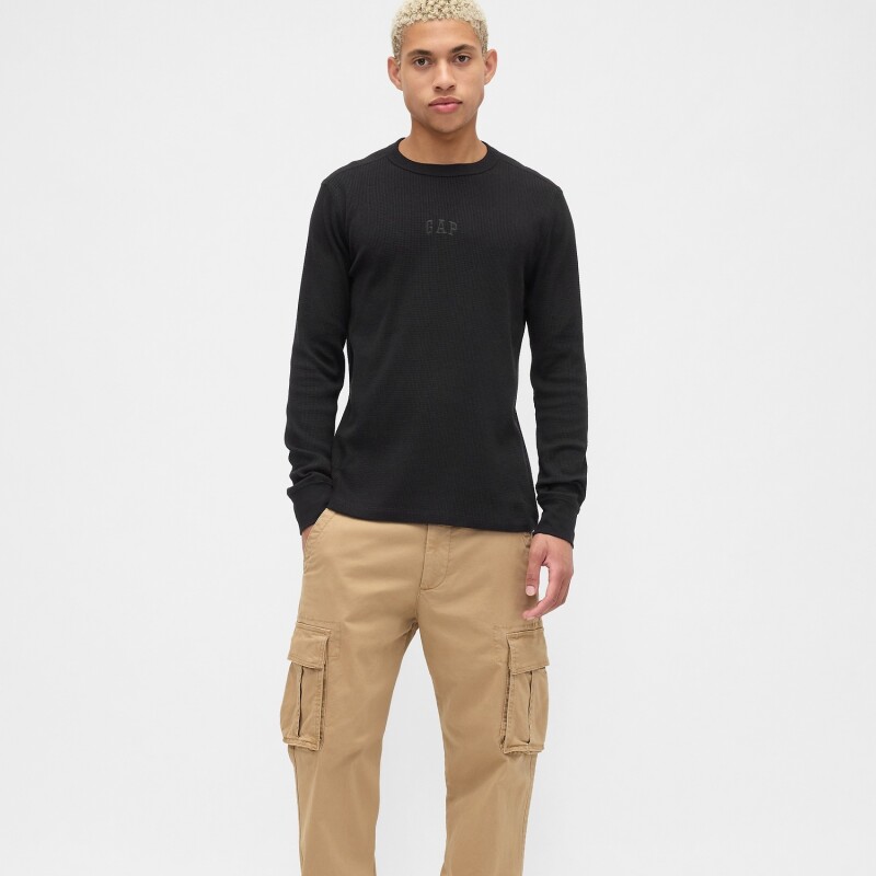V-FRCH LS WAFFLE MINI LOGO CREW BLACK