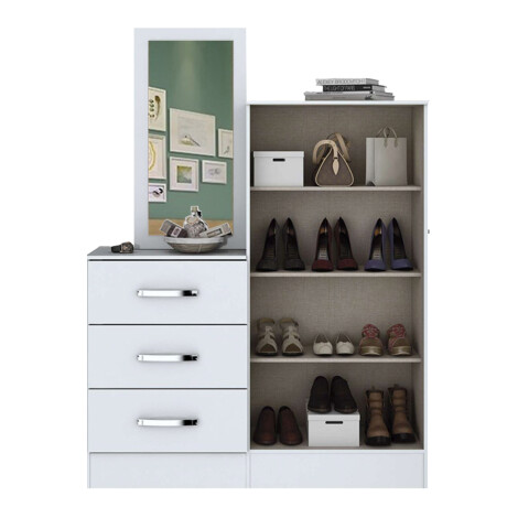 CÓMODA GUARDARROPA ESTANTERÍA 3 CAJONES 2 PUERTAS CON ESPEJO BLANCO