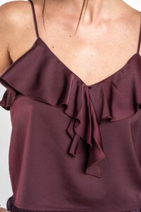 Musculosa Volado Saten Bordeaux