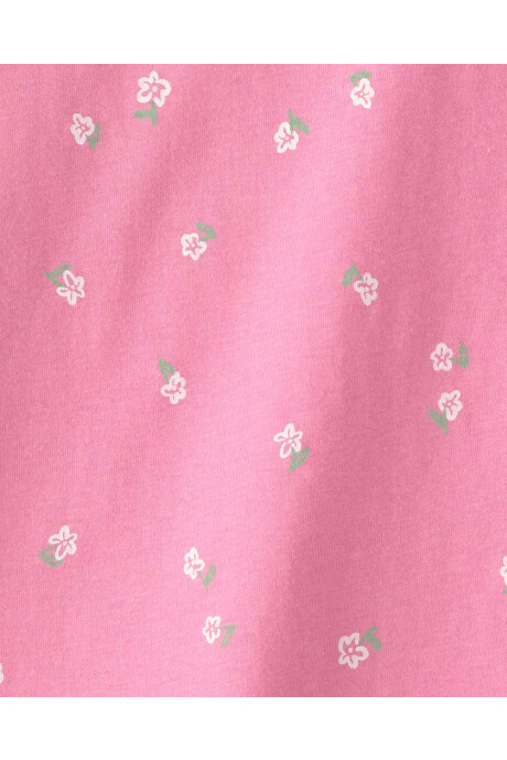 Remera de algodón, manga corta, rosada, diseño floral Sin color