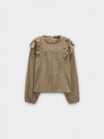 Blusa Con Bordados Y Volantes beige