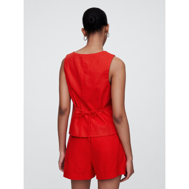 V-SCOOP NECK VEST - BEACHY LINEN TOMATO RED 18-1660TCX