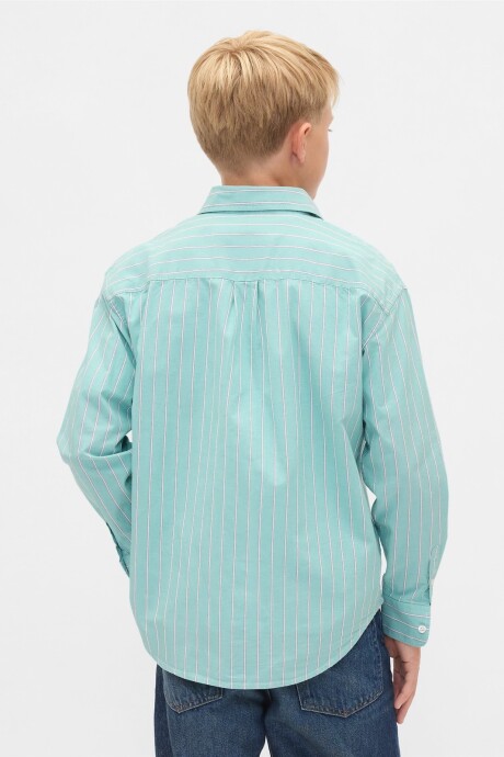 Camisa Poplin Niño Teal Stripe