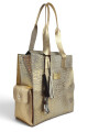 Bolso Tote de Cuero Vacuno y Pelo Natural Croco beige y dorado