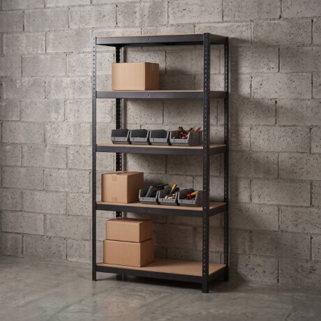 Estanteria Metalica con Estantes en MDF Estantería Metálica Con Estantes en MDF 180x90x40 cm Negra