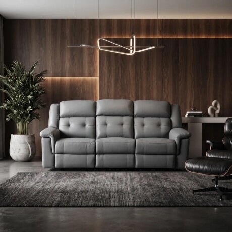 Sillón Sofá Cuero Ecológico 3 Cuerpos Eléctrico Reclinable Gris