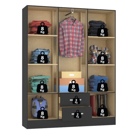 ROPERO 6 PUERTAS 2 CAJONES GUARDARROPA ARMARIO PLACARD CLOSET NEGRO