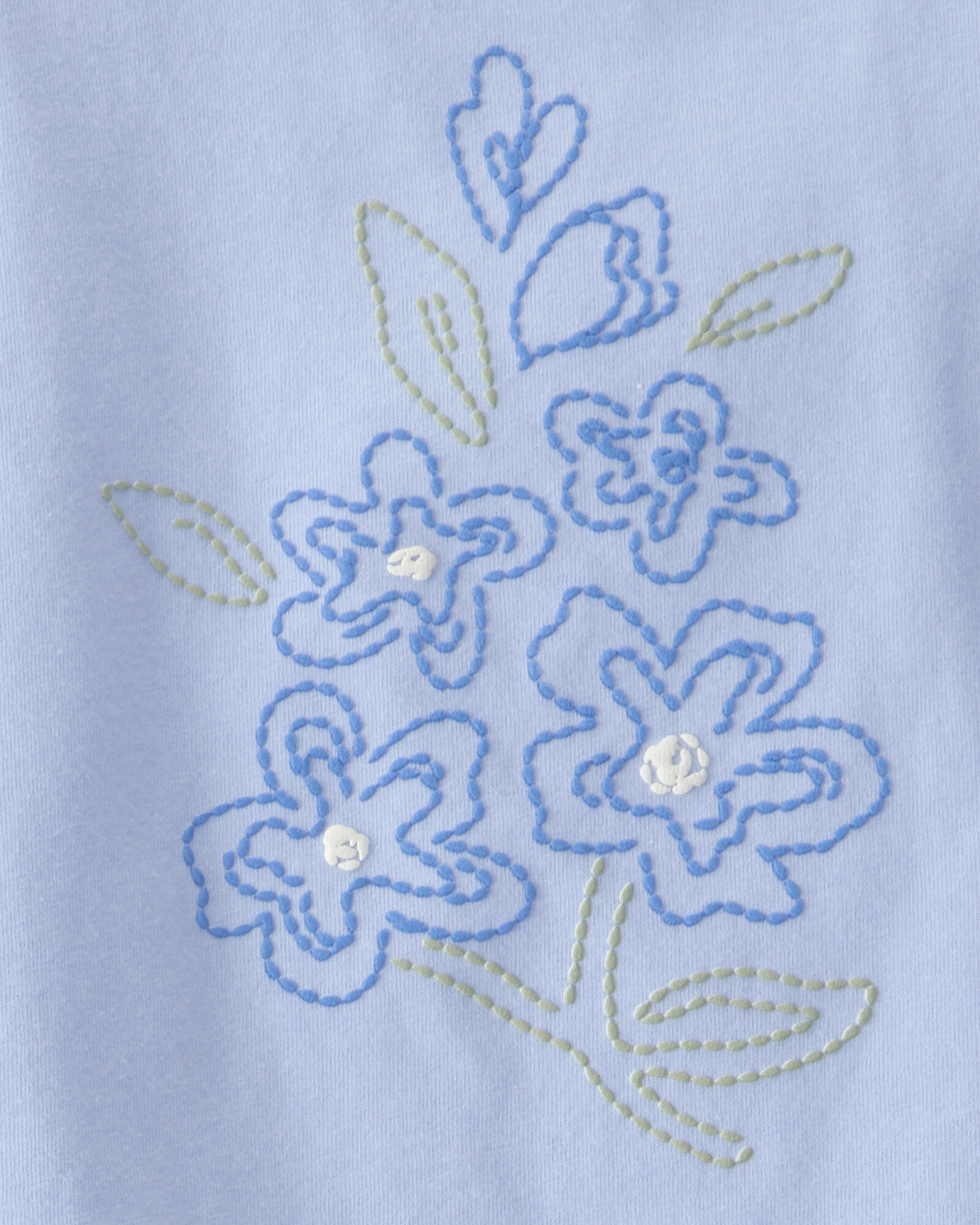 Set dos piezas, short pollera de jersey arrugado y remera de algodón, azul, diseño floral Sin color