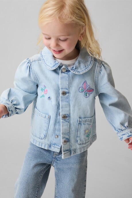 Campera De Jean Bordada Toddler Niña Light Wash