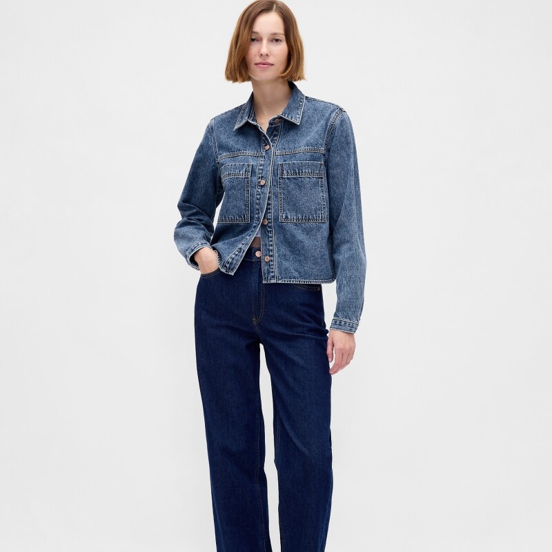 LS CROPPED SHACKET - MED AMET MEDIUM WASH