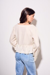 Blusa Con Lino Bordada Nacar
