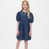 PUFF SLV BOW DRS - MED DNM MEDIUM WASH