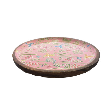 Plato de Madera de 23,5 cm Pajaros Rosa