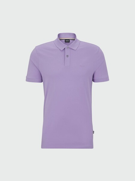 BOSS Polo de Algodón Piqué con Logo Bordado Violeta