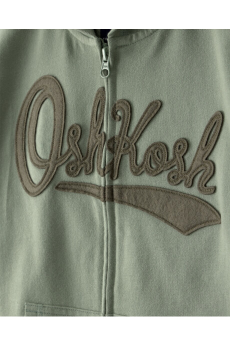 Campera de algodón, verde, con capucha y logo Sin color