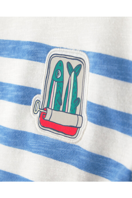 Buzo de algodón, diseño a rayas azul y blanco, con aplique de pez Sin color