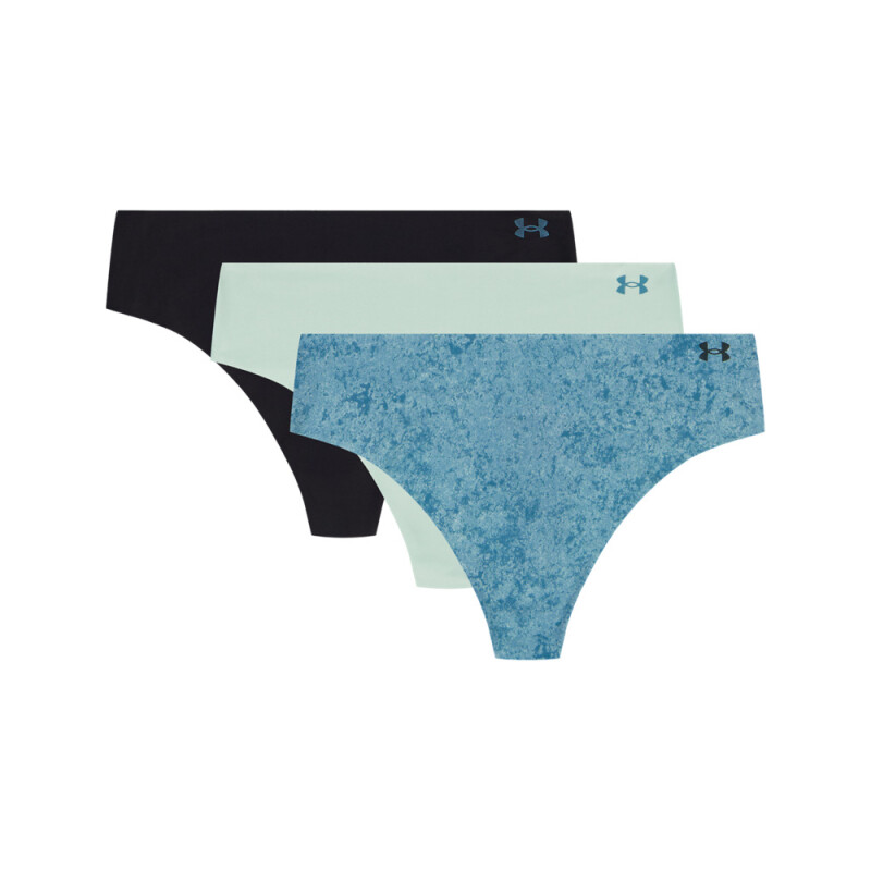 UA PURE STRETCH NO SHOW THONG-NOVELTY (3 PACK)-BLU BLU-466