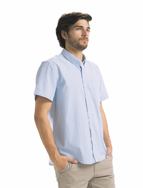 Camisa Manga Corta a Cuadros Celeste/Fantasia 7