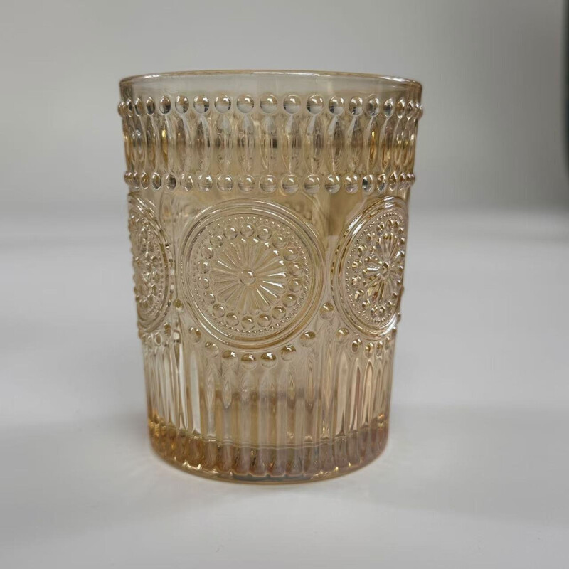 Vaso de Vidrio Labrado Corto Set 6 Unidades Dorado