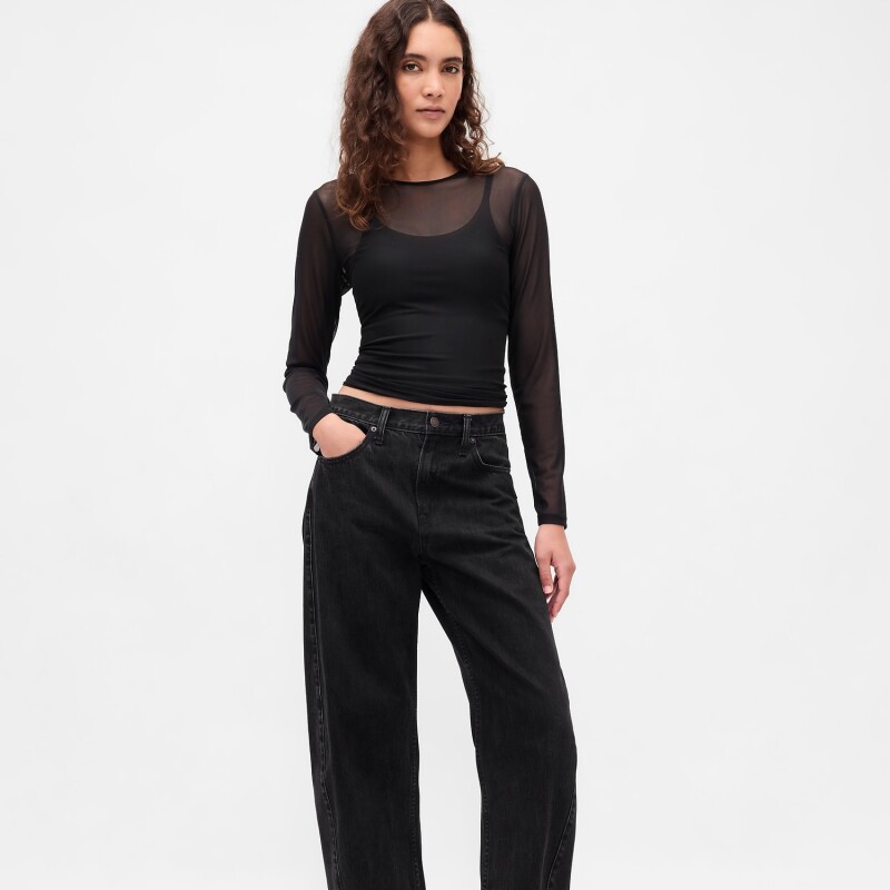 LS MESH CREW BLACK