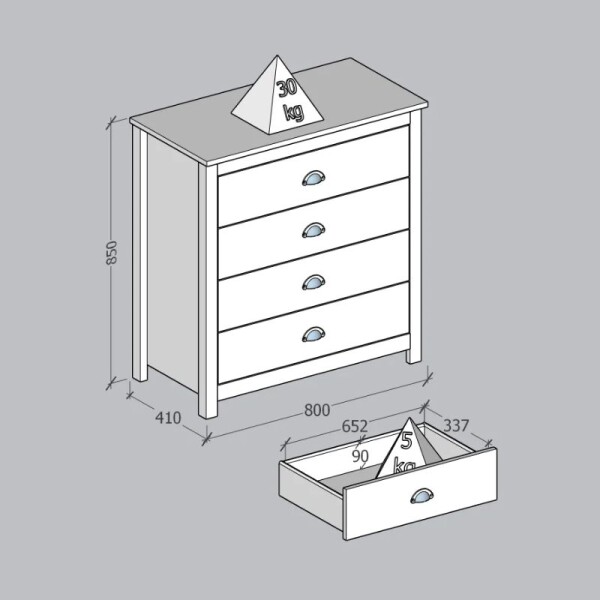 COMODA TOPAZIO 4 CAJONES MADERA MACIZA - FREIJO COMODA TOPAZIO 4 CAJONES MADERA MACIZA - FREIJO