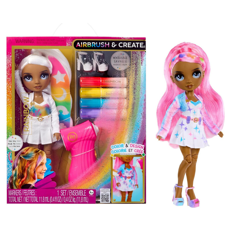 Rainbow High Muñeca Gris con Kit de Aerógrafo, Rotuladores Arco Iris Lavables Rainbow High Muñeca Gris con Kit de Aerógrafo, Rotuladores Arco Iris Lavables