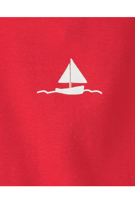 Set tres piezas de algodón, short, remera y body, rojo y blanco, estampa velero Sin color