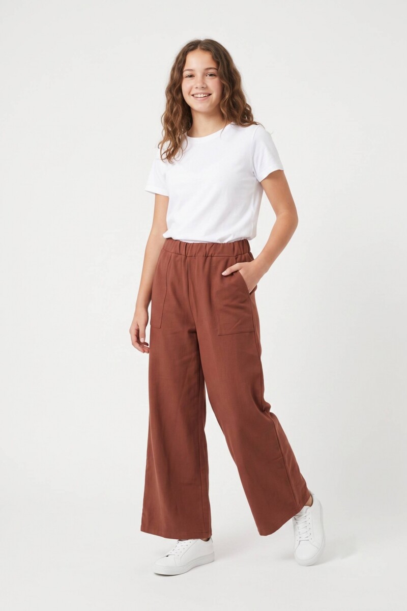 Pantalon palazzo tipo jogging liviano TOSTADO
