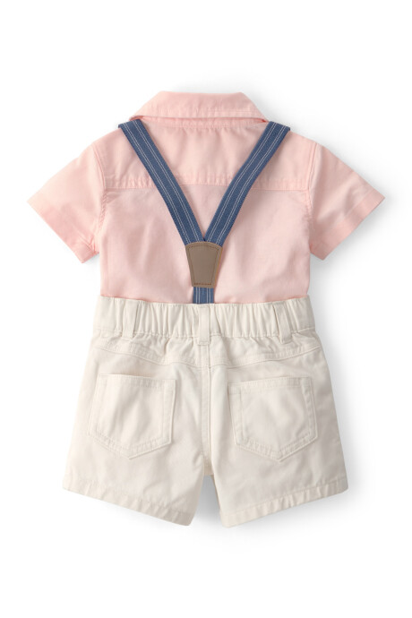 Set dos piezas de algodón, short con tiradores y body camisa rosado Sin color