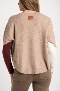 Sweater Intarsia Color Block Burdeos