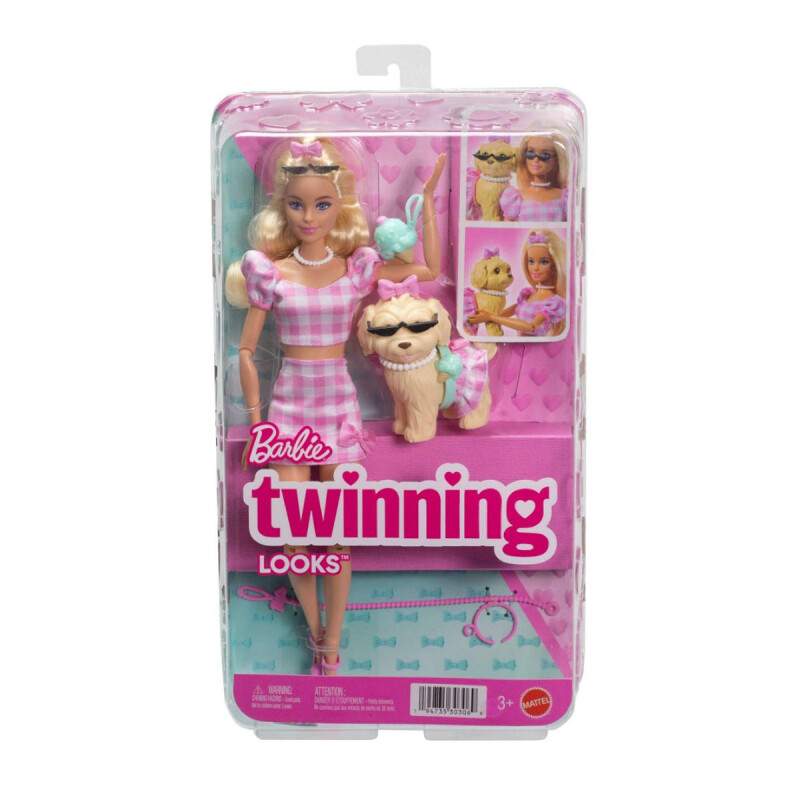 Barbie Muñeca De Moda Twinning Looks con perrito, ropa y accesorios Barbie Muñeca De Moda Twinning Looks con perrito, ropa y accesorios