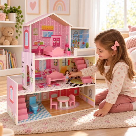CASA DE MUÑECAS ROSADA Y CELESTE DE 8 PIEZAS CASA DE MUÑECAS ROSADA Y CELESTE DE 8 PIEZAS