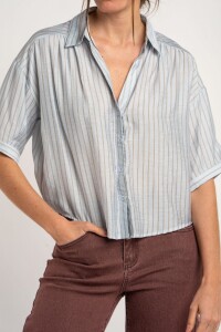 Camisa Rayada Celeste