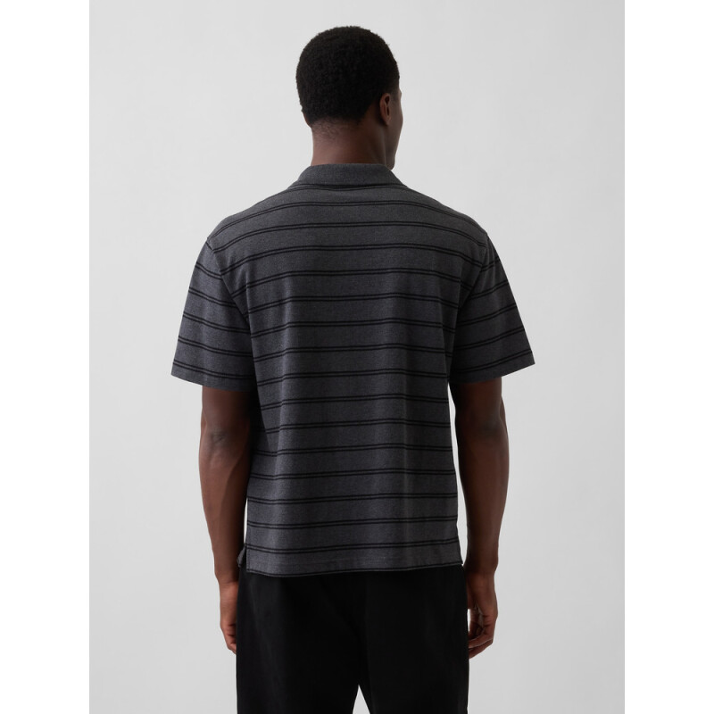 SS RELAXED POLO GREY/BLACK STRIPE