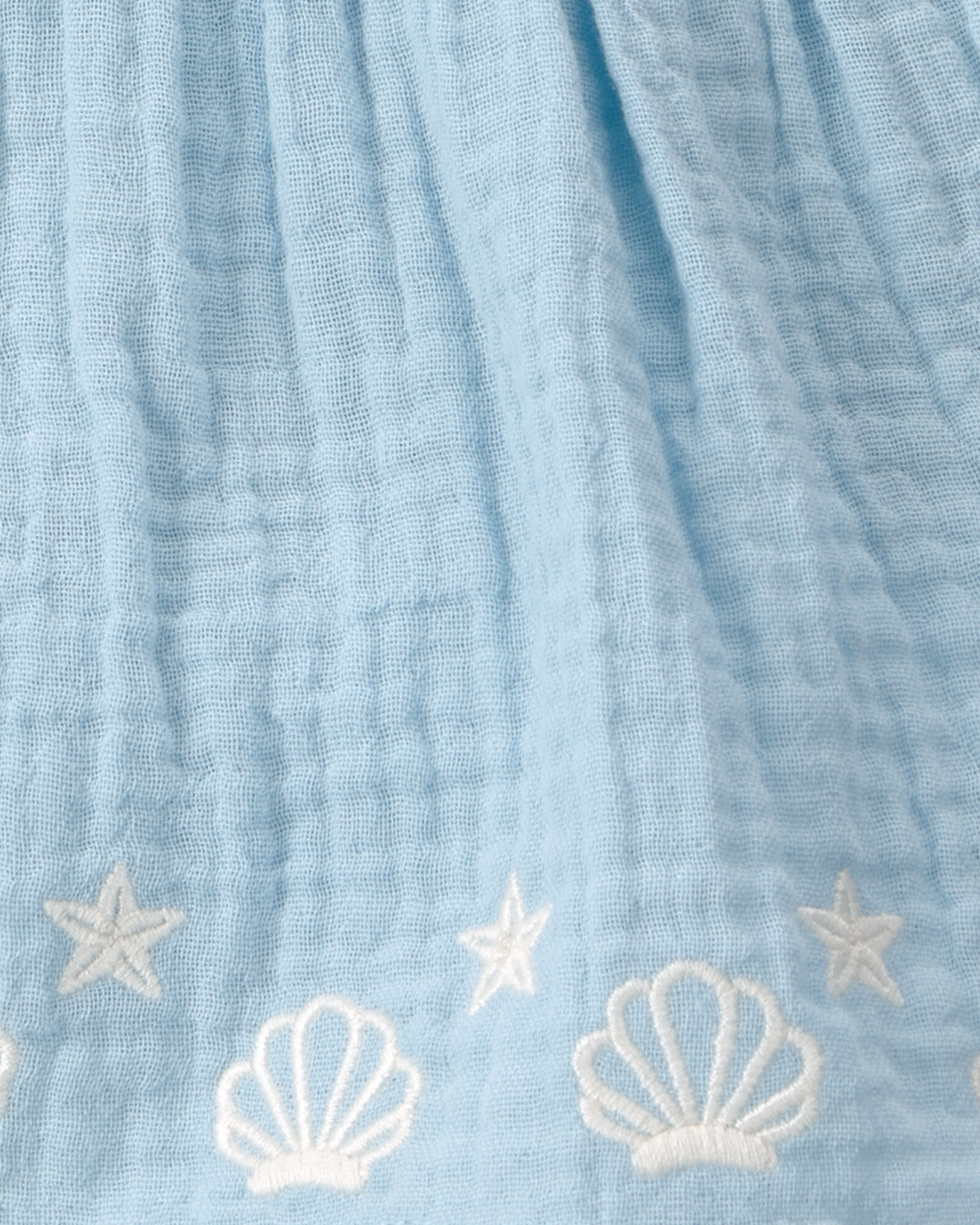 Vestido de algodón, azul, con bordado de caracolas Sin color