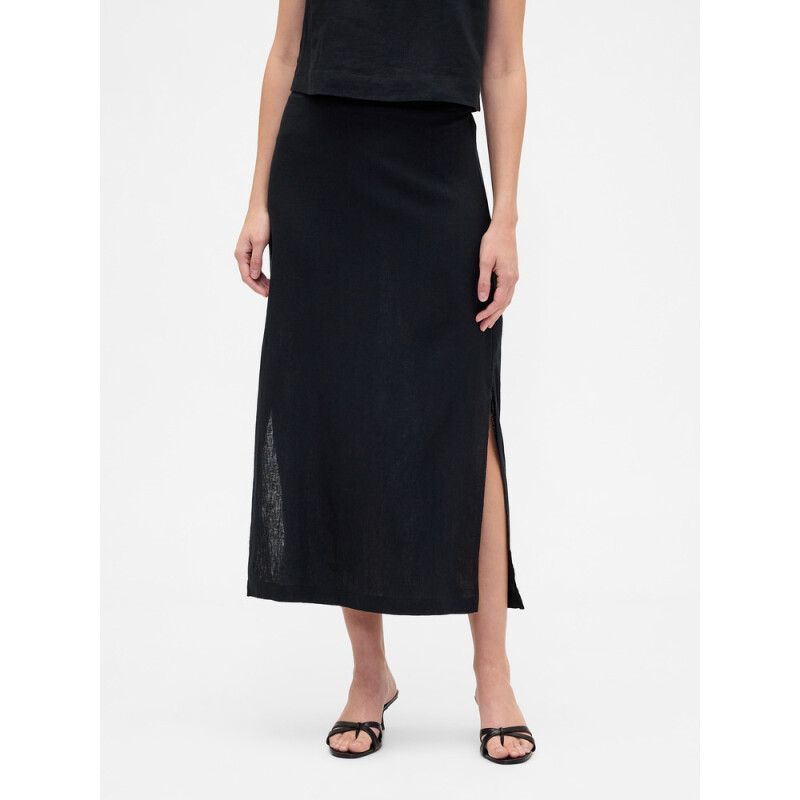 V-LINEN PULL ON SKIRT TRUE BLACK