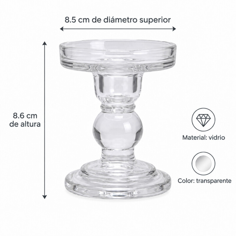 Candelabro Portavelas de Vidrio Transparente 8.6cm Candelabro Portavelas de Vidrio Transparente 8.6cm