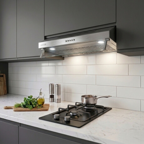 Extractor Purificador Nubia 60CM de Acero Inoxidable Pack Extractor Purificador Nubia 60CM + Anafe A Gas Vulcano Dou 2 Hornallas Negro