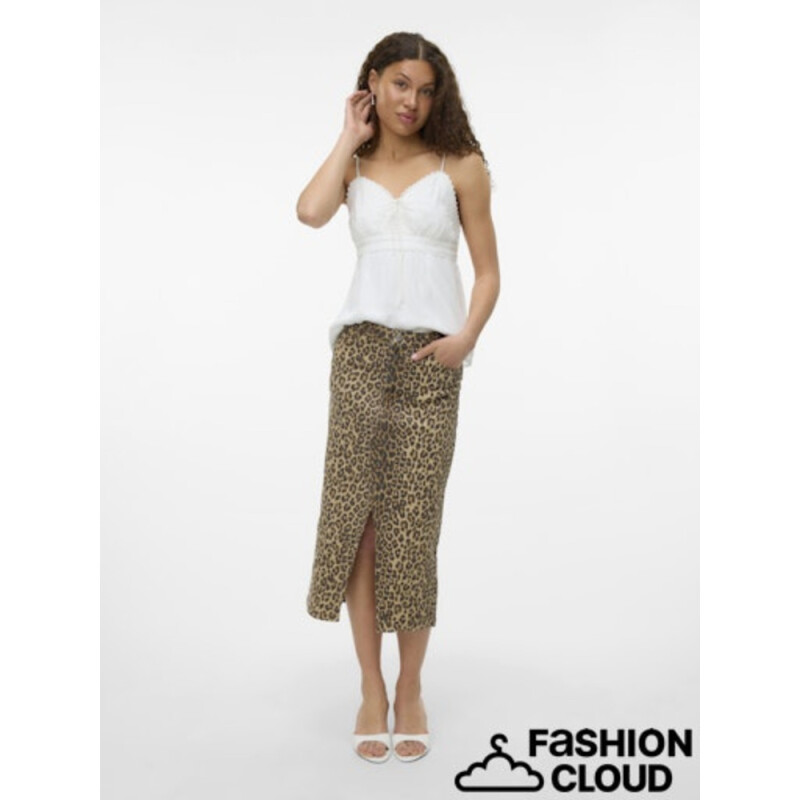 VMVERI HR CALF DENIM AOP SKIRT NOOS Silver Mink