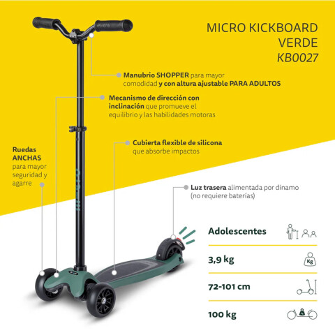 Monopatín Kickboard Reloaded con Luz Dinamo Micro U