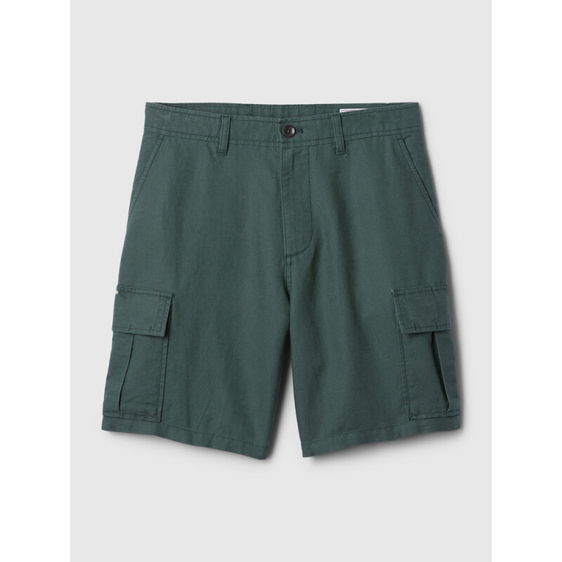 LINEN CARGO SHORT DARK GREEN 8