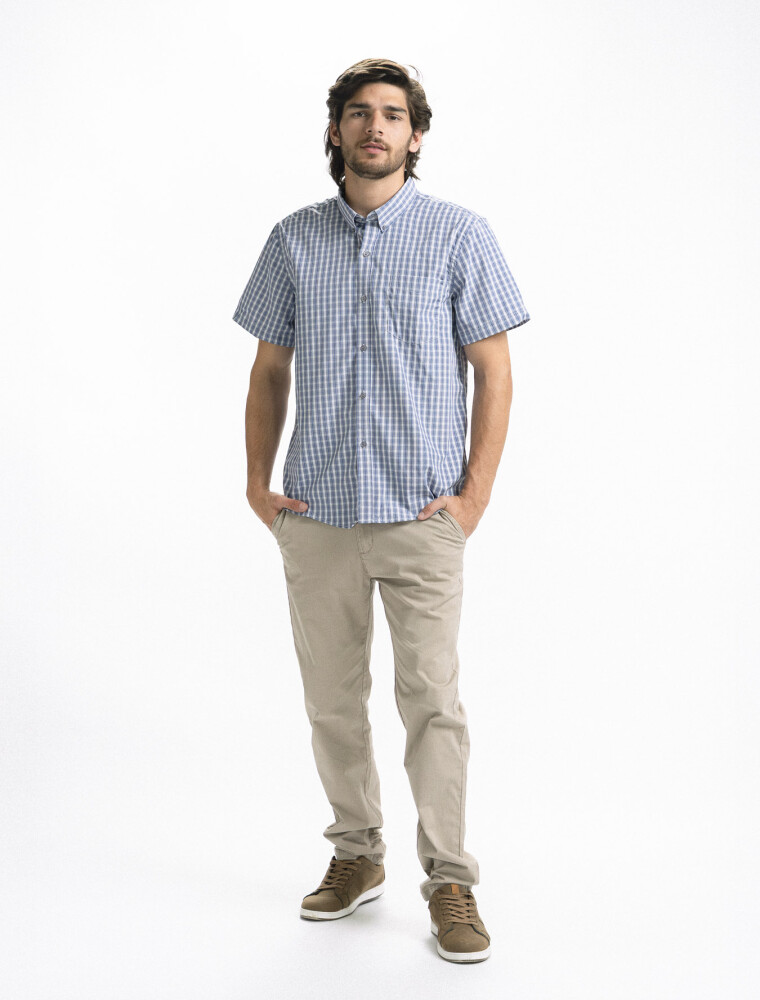 Camisa Manga Corta a Cuadros Gris Oscuro/ Fantasia 5