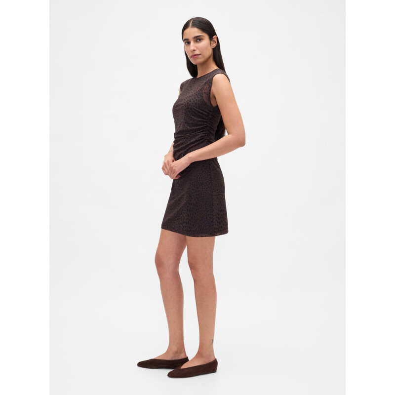 SL MESH RUCHED MINI DRESS LEOPARD