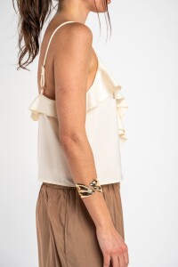 Musculosa Volado Saten Beige