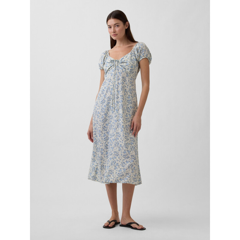 V-SS TIE PUFF SLV MAXI BLUE FLORAL