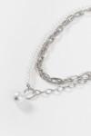 Collar multiple cadenas con perla plateado