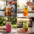 Set X4 Vasos De Vidrio Con Tapa Madera Bambu y Sorbetes 400ml IMBACK Set X4 Vasos De Vidrio Con Tapa Madera Bambu y Sorbetes 400ml IMBACK