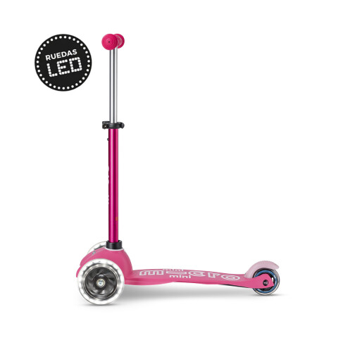 Monopatín Micro Mini Deluxe LED Ajustable con 3 Ruedas ROSA